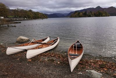 Boat moored in lake