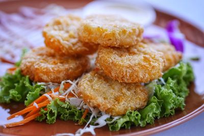 Close-up of breakfast served in plate