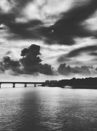 Scenic view of river against cloudy sky