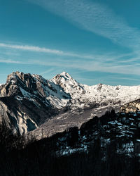 Scenic view of snowcapped mountains against sky