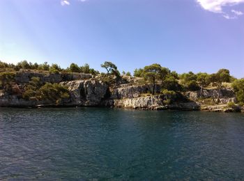 Scenic view of sea against clear sky