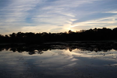 Scenic view of lake at sunset