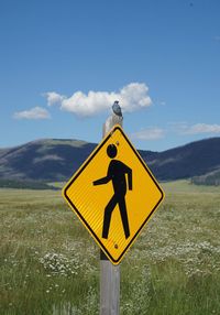 Information sign on landscape against clear sky