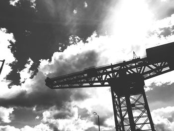 Low angle view of silhouette crane against sky