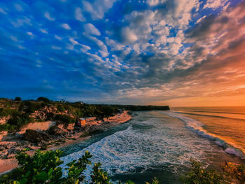 Scenic view of sea against sky during sunset