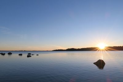 Scenic view of lake against sky during sunset