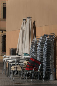 Chairs and tables on table