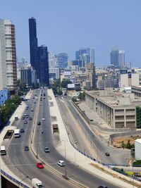 High angle view of traffic on city street