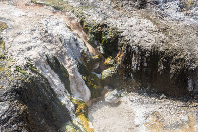 High angle view of waterfall along rocks