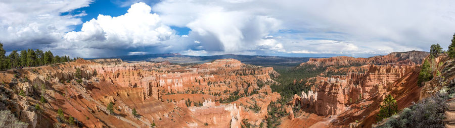 High angle view of canyon against cloudy sky