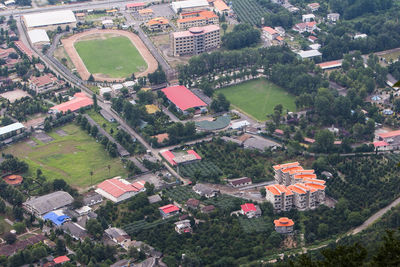 High angle view of townscape and buildings in city