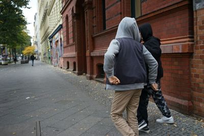 Woman walking on street