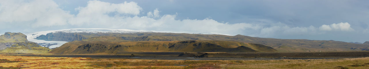 Panoramic view of snowcapped mountains against sky