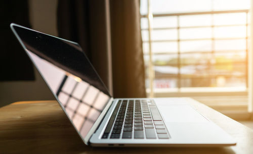 Close-up of laptop on table