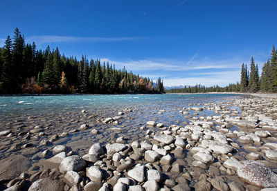 Scenic view of rocks in lake against sky