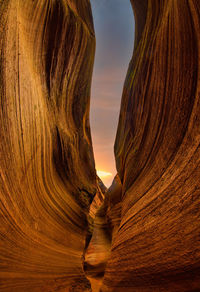 Close-up of rock formation against sky during sunset