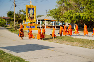 Rear view of people at temple