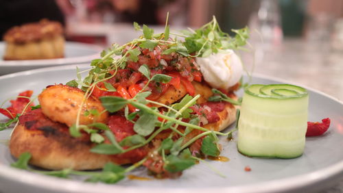 Close-up of meal served in plate