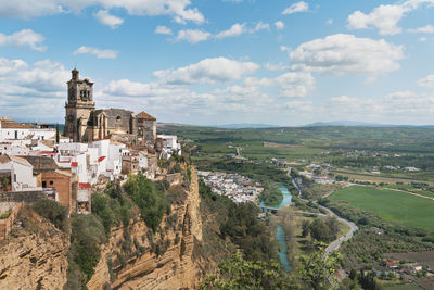 High angle view of townscape against sky