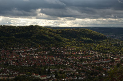 High angle view of townscape against sky