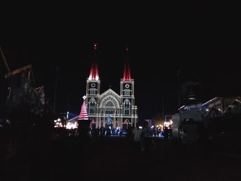 View of illuminated cathedral at night