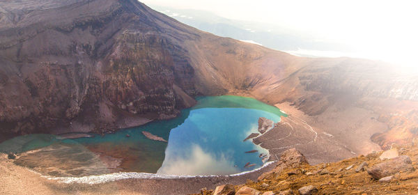 Green lake in the mouth of gorely volcano in kamchatka peninsula