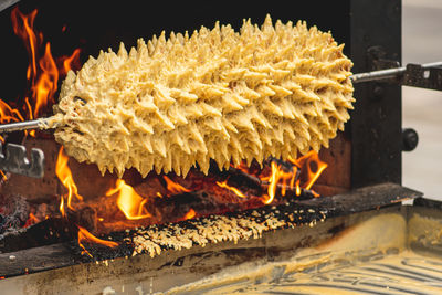 Close-up of meat on barbecue grill