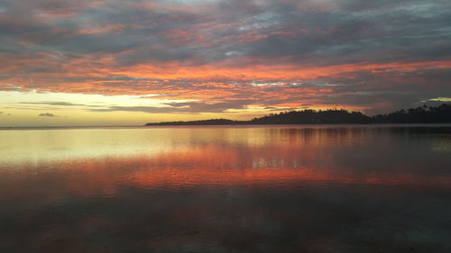 Reflection of clouds in sea at sunset