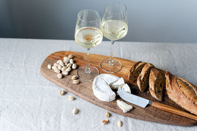 Glass of wine on table