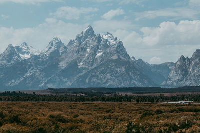 Scenic view of snowcapped mountains against sky