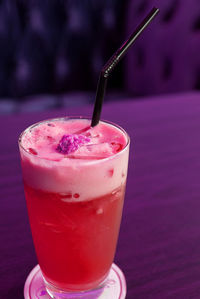 Close-up of drink served on table