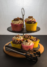 Close-up of cupcakes on cakestand