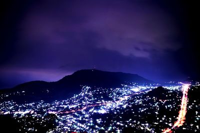 Illuminated mountain at night