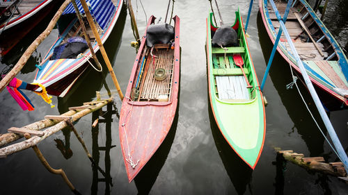 Fishing boats moored in canal