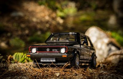 Vintage car on field