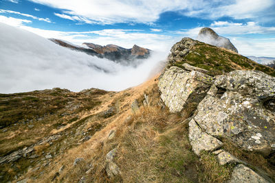 Unique view of mountains and clouds formation, park appennino tosco emiliano, parma, italy