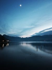 Scenic view of lake against sky at dusk