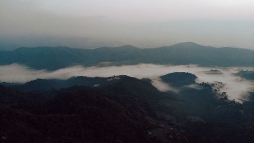 High angle view of mountains against sky