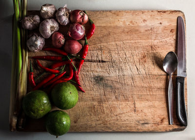 High angle view of fruits on table