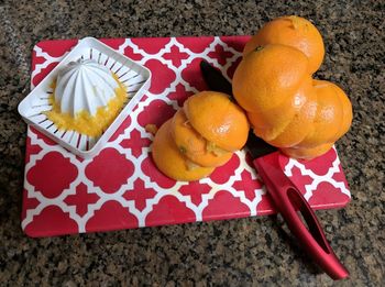 High angle view of oranges on table