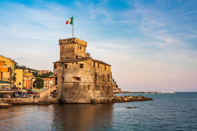 The castle on the sea, built in the xvi century, in the village of rapallo on the italian riviera