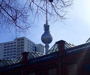 Low angle view of communications tower