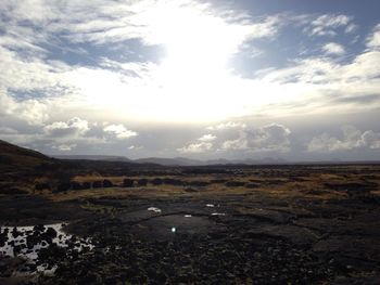 Scenic view of landscape against cloudy sky