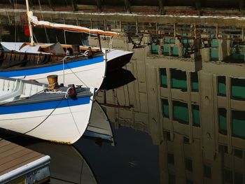 Boats moored in sea