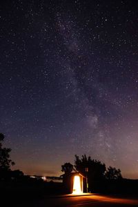 Silhouette trees against sky at night