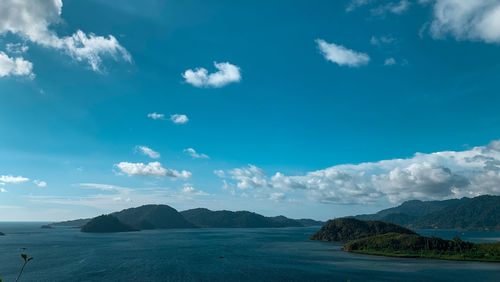 Scenic view of sea against blue sky