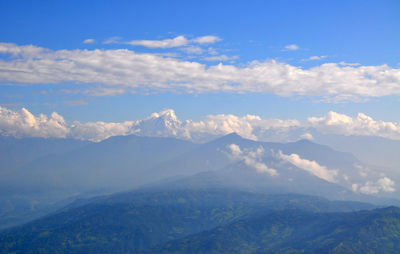 Scenic view of mountains against cloudy sky