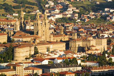 High angle view of buildings in town