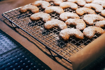 High angle view of cookies on table