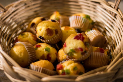 High angle view of fruits in basket
